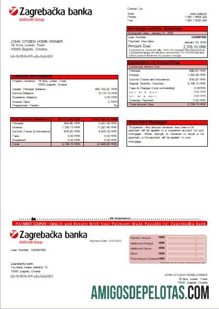 Declaração de hipoteca do Banco Croácia Zagrebačka Scr baixar para verificação